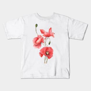 Red Poppy Flowers Watercolor Painting Kids T-Shirt
